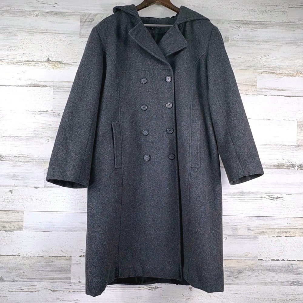 Jason Kole Overcoat Womens 16 Gray Double Breasted Hooded Wool Blend Corpcore